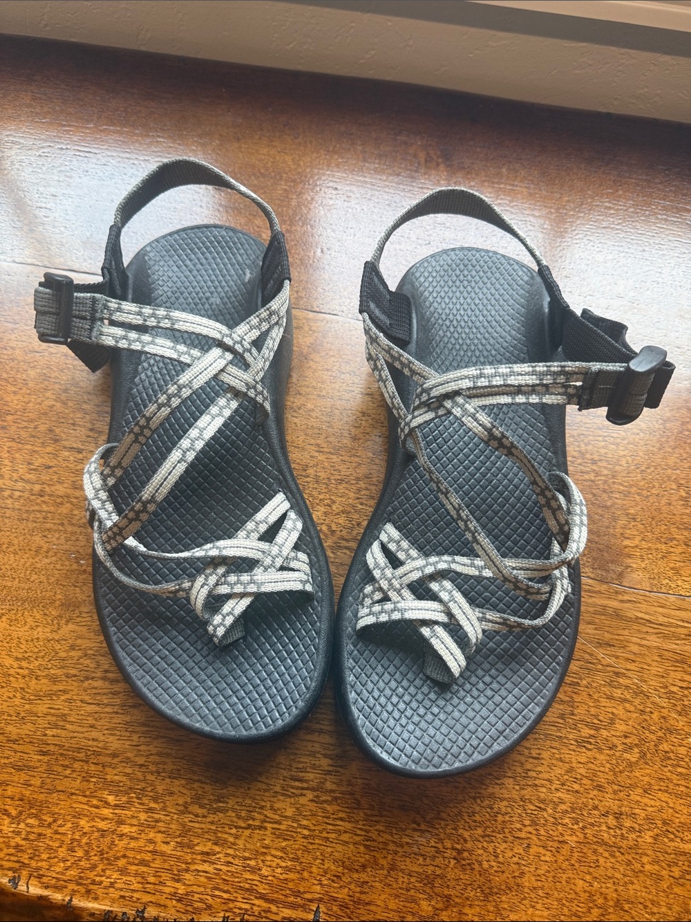 Chaco Grey and Cream Woven-Strap Sandals